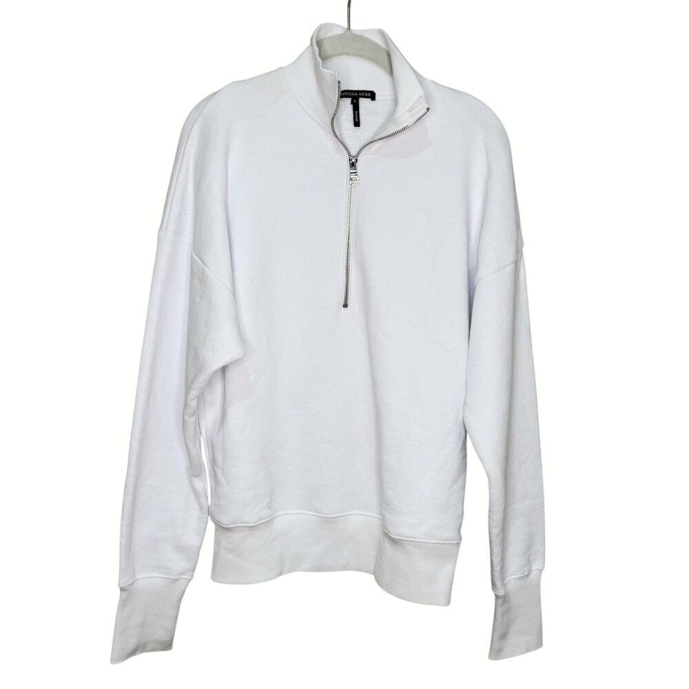 Marissa Webb Sweatshirt Womens Medium White 1/4 Zip Mock Neck Pullover Cotton - Picture 2 of 9